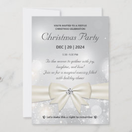 Elegante Silver Christmas Party Bow und Glitzern Einladung