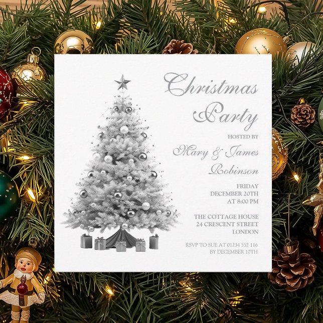 Elegante Silver Christmas Tree Holiday Party Einladung (Elegant Silver Christmas Tree Holiday Party Invitation)