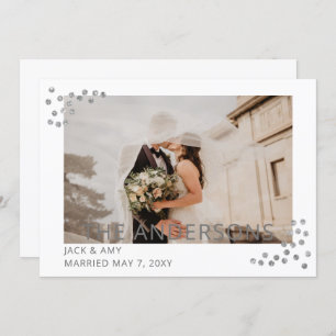 Elegante Silver Confetti Foto Hochzeitsankündigung Einladung