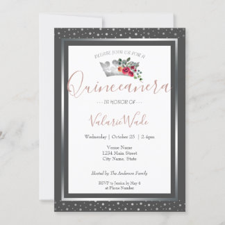 Elegante Silver Crown Quinceanera Budget Einladung