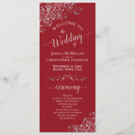 Elegante Silver Curls auf Crimson Red Simple Weddi Programm