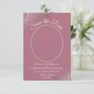 Elegante Silver Curls auf Dusty Rose Foto Hochzeit Save The Date