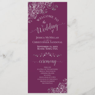 Elegante Silver Curls Cassis Lila Magenta Wedding Programm