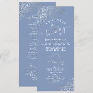 Elegante Silver Curls Dusty Blue Periwinkle Weddin Programm