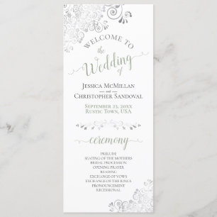 Elegante Silver Curls Grün auf weißer Hochzeit Programm