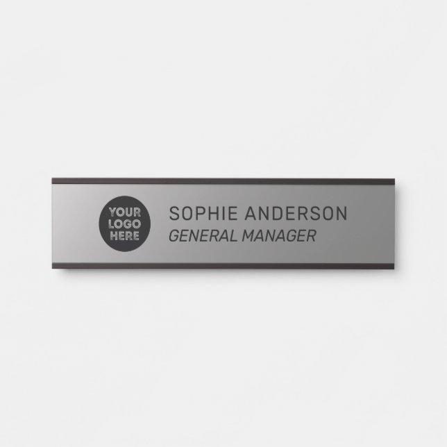 Elegante Silver Custom Logo Name Job Titel Türschild (Vorderseite )