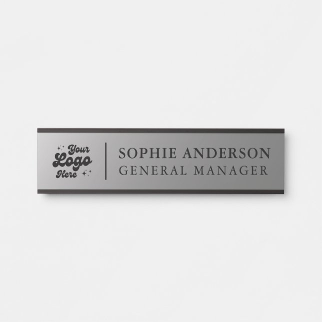 Elegante Silver Custom Logo Name Job Titel Türschild (Vorderseite )
