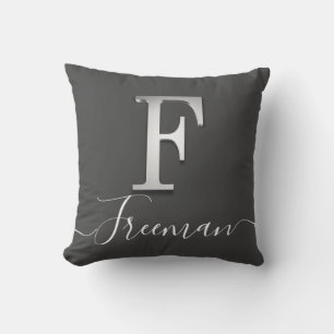 Elegante Silver Custom Monogram F Name Throw Pillo Kissen