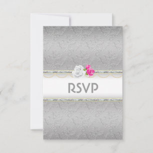 Elegante Silver Damask und rosa Rose UAWG RSVP Karte