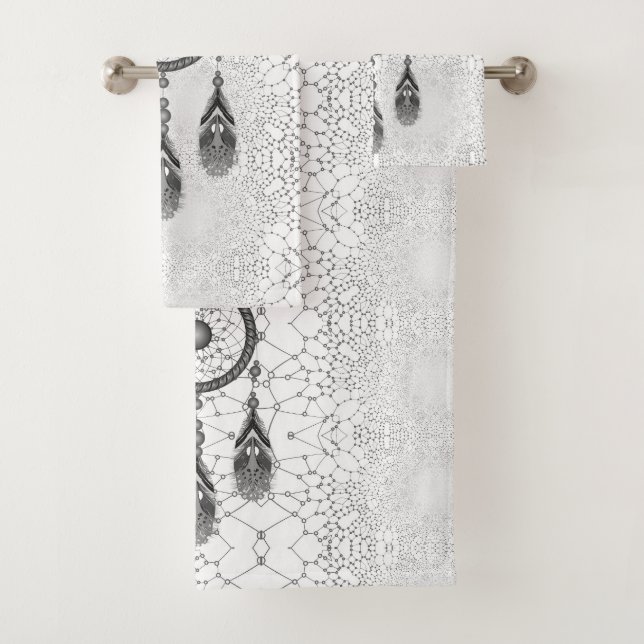 Elegante Silver Dreamcatcher Abstrakt Bath Badhandtuch Set (Insitu)