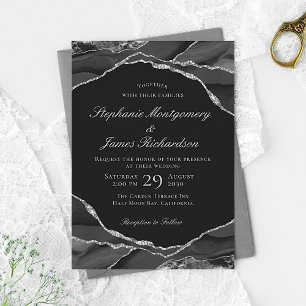 Elegante Silver Foil Black Agate Wedding Einladung