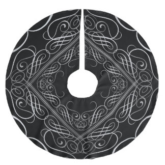 Elegante Silver Foil Look Filigree Scrollwork Schw Polyester Weihnachtsbaumdecke