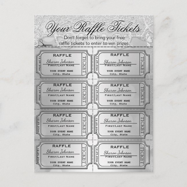 Elegante Silver Foil Raffle Tickets Postkarte (Vorderseite)