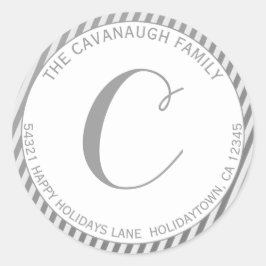 Elegante Silver Foil Stripe Monogram-Adresse Runder Aufkleber