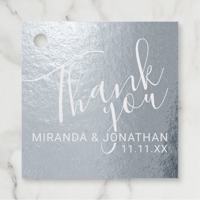 Elegante Silver Foil Vielen Dank für Ihre Hochzeit Geschenkanhänger (Vorderseite)