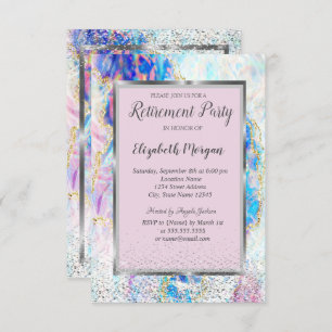 Elegante Silver Frame Confetti Opal Retirement Einladung