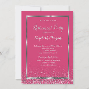 Elegante Silver Frame Confetti Rosa Pensionierung Einladung