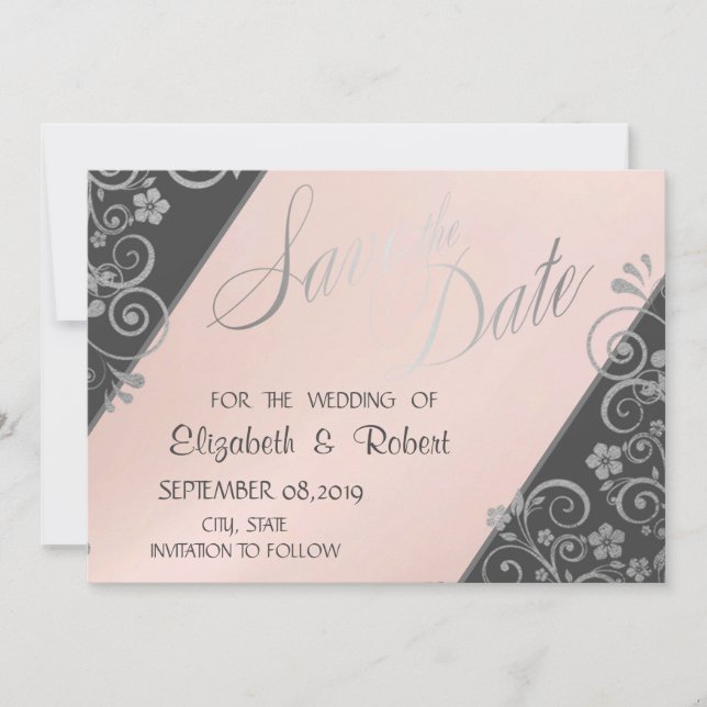 Elegante Silver Glitzer Blume Save the Date (Vorderseite)