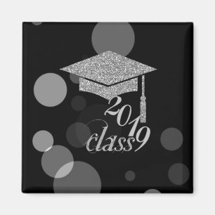Elegante Silver Glitzer Graduation Cap, Klasse 201 Magnet