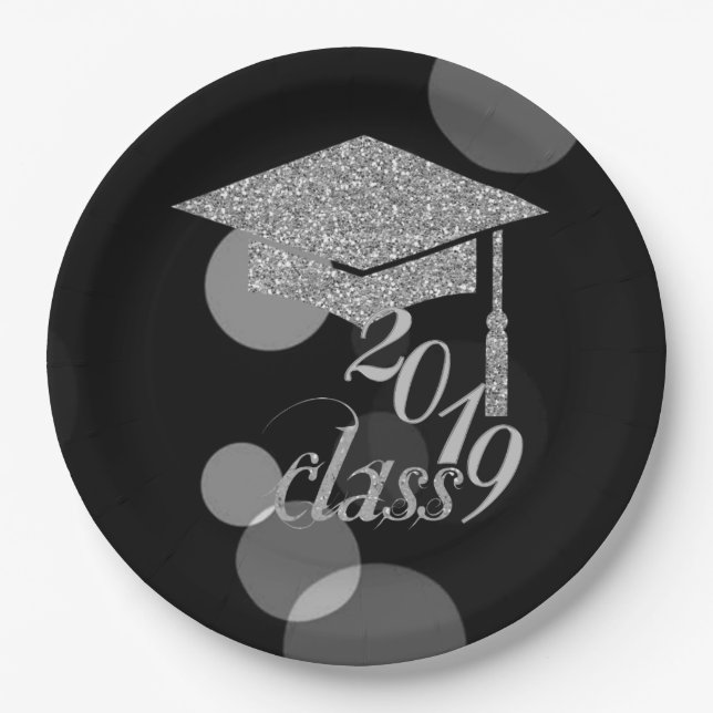 Elegante Silver Glitzer Graduation Cap, Klasse 201 Pappteller (Vorderseite)