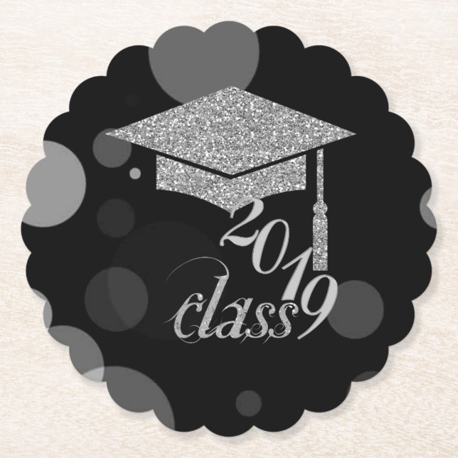 Elegante Silver Glitzer Graduation Cap, Klasse 201 Untersetzer (Vorderseite)