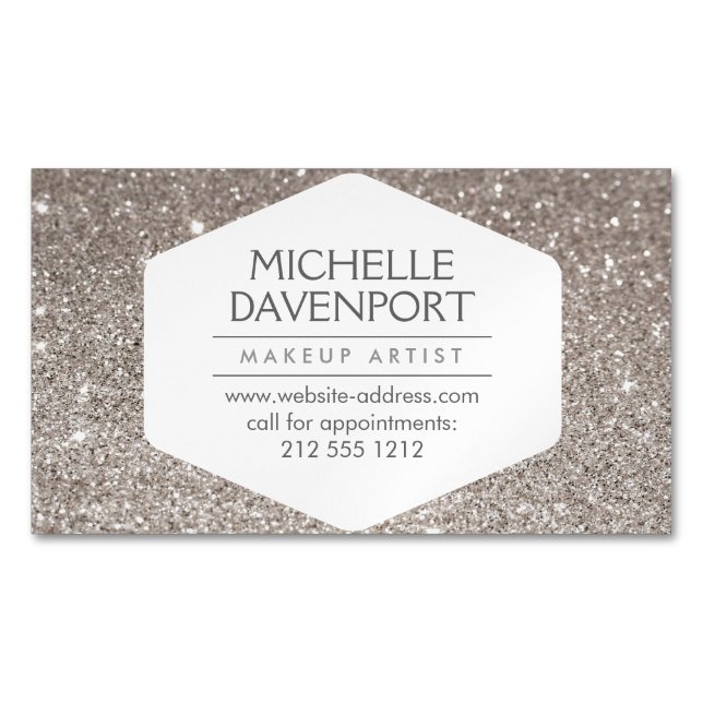 Elegante Silver Glitzer Magnetic Business Card Magnetische Visitenkarte (Vorderseite)