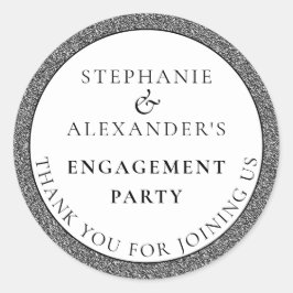 Elegante Silver Glitzer Verlobung Vielen Dank Runder Aufkleber