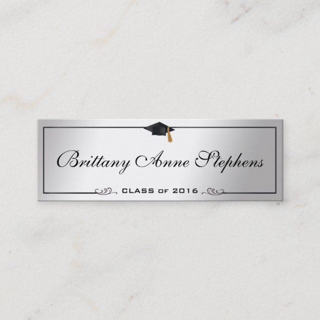 Elegante Silver Graduation Cap Name Card Einlegen Telefonnummerkarte (Vorderseite)
