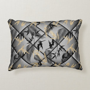 Elegante Silver Gray Black Gold Palmen Bambus Deko Dekokissen