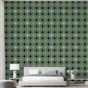 Elegante Silver Gray & Black Stars, Sage Green Gra Tapete
