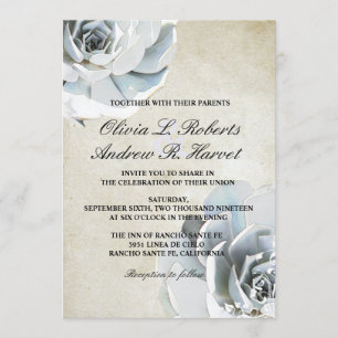 Elegante Silver Gray Blue Succulent Vintage Weddin Einladung
