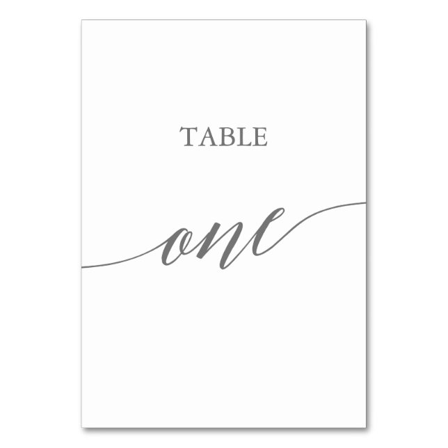 Elegante Silver Gray Calligraphy Table One Tischnummer (Vorderseite)