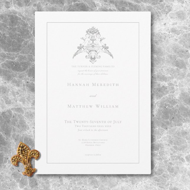 Elegante Silver Gray Chinoiserie Cherub Wedding Einladung (Elegant Silver Gray Chinoiserie Cherub Wedding Invitation)