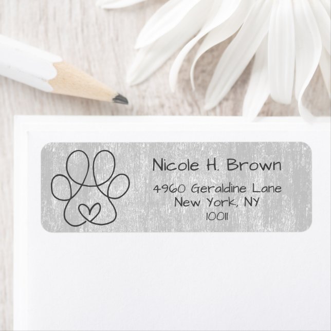 Elegante Silver Gray Paw mit Herz-Rücksendeadresse (Insitu)