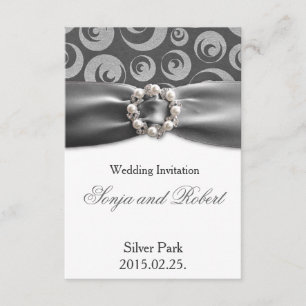 Elegante Silver Gray Pearl Ribbon Wedding Card Einladung
