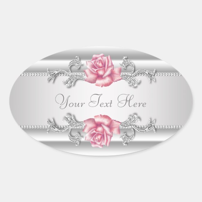 Elegante Silver Gray Pink Rose Stickers (Vorderseite)