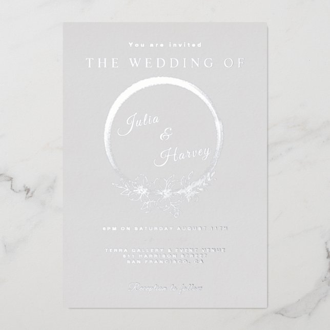 Elegante Silver Gray Wedding Foil Einladung (Vorderseite)
