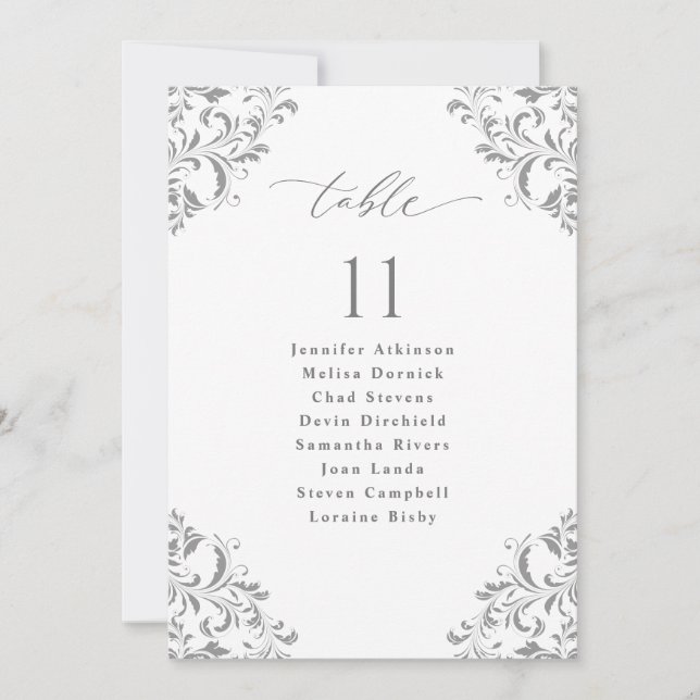 Elegante Silver Gray Wedding Seating Chart Cards Einladung (Vorderseite)