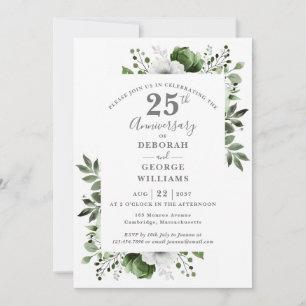 Elegante Silver Greenery 25. Hochzeitstag Einladung