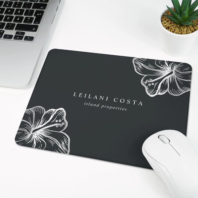 Elegante Silver Hibiskus Blume Mousepad (Von Creator hochgeladen)