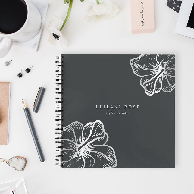 Elegante Silver Hibiskus Blume Notizbuch (Von Creator hochgeladen)