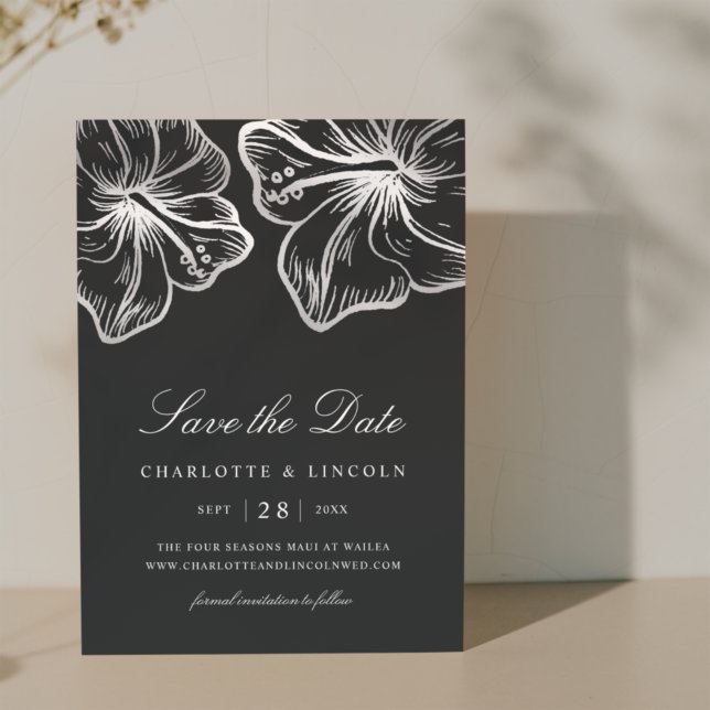 Elegante Silver Hibiskus Blume Wedding Save The Date (Von Creator hochgeladen)