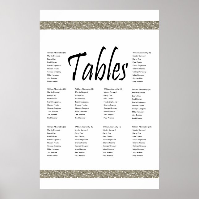 Elegante Silver Imitate Glitzer 10 Tabelle Seating Poster (Vorne)