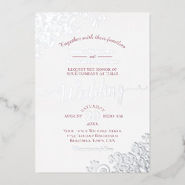 Elegante Silver Lace & Dusty Rose auf White Weddin Folieneinladung
