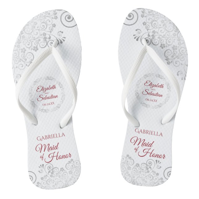 Elegante Silver Lace & Red Trauzeugin Wedding Flip Flops (Fußbett)