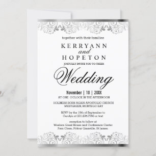 Elegante Silver Lace Wedding Einladung