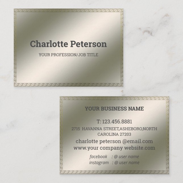 Elegante Silver Metallic Background Business Card Visitenkarte (Vorne/Hinten)