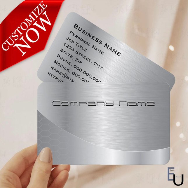 Elegante Silver Modern Corporate Business Card Visitenkarte (Von Creator hochgeladen)