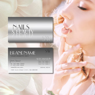 Elegante Silver Modern Mirror Letters mit Monogram Visitenkarte