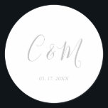 Elegante Silver Monogram Wedding Runder Aufkleber<br><div class="desc">Elegant Wedding Sticker</div>